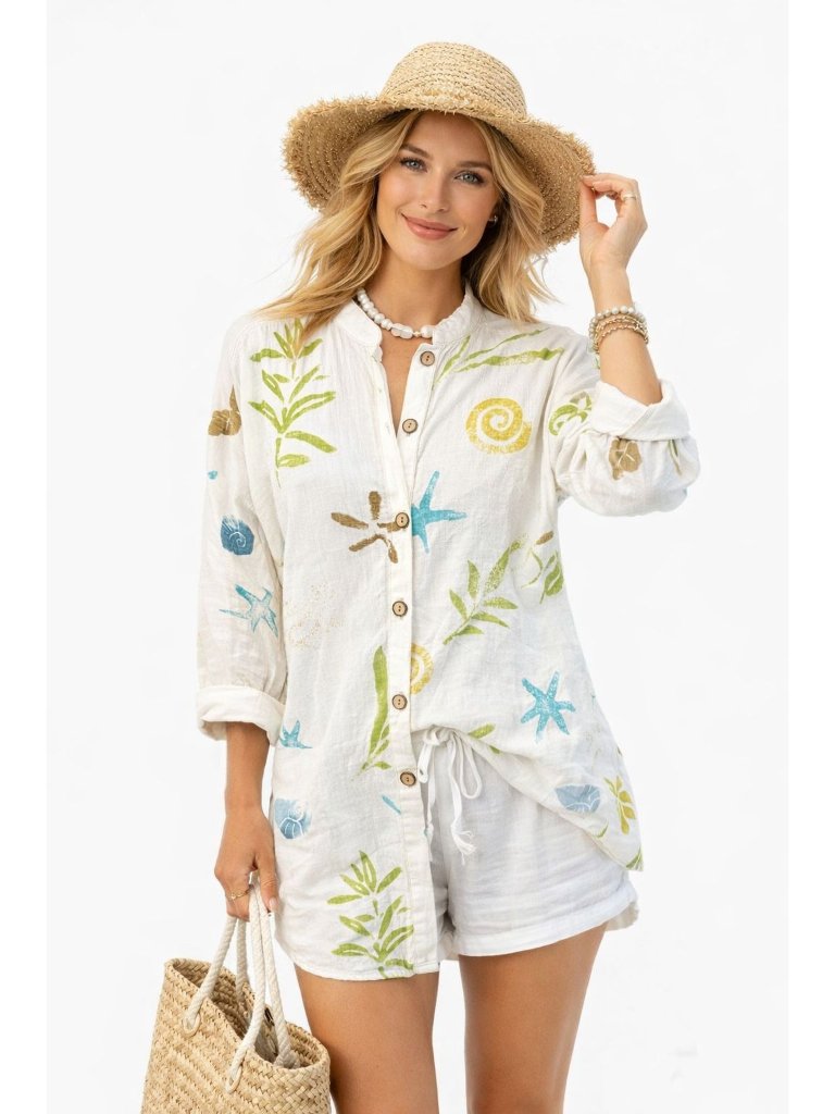 Produce Company 100% Cotton Seashell Coastal White Coastal Shirt Sustainable S